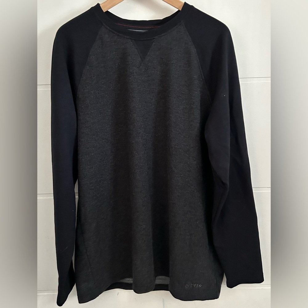 ORVIS mens large two tone black / grey long sleeve top